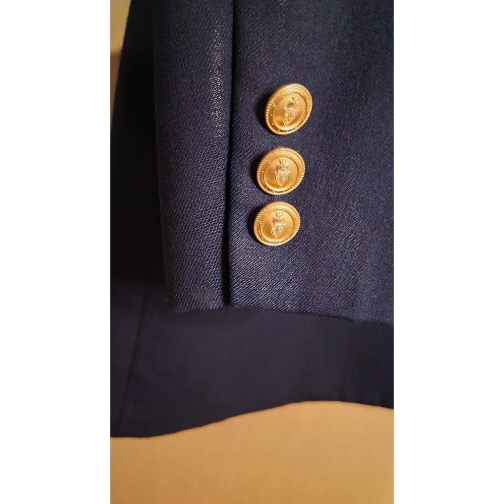 Talbots Navy Blue Double Breasted Blazer Jacket Gold Button Wool 16 Vtg Preppy
